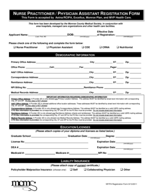 Nurse Practitioner Physician Assistant Registration Form