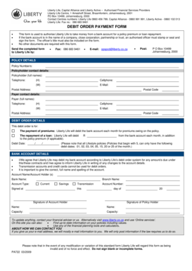 Liberty Life Debit Order Payment Form