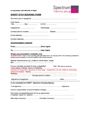 NHS Isle of Wight Short Stay Booking Form