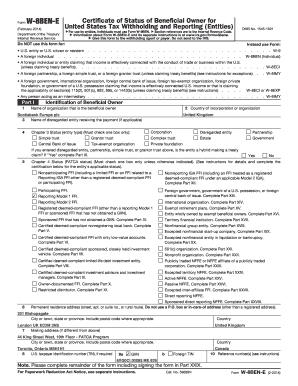 Form W-8BEN-E Certificate of Status of Beneficial Owner for US Tax Withholding