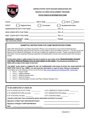US Youth Soccer State Check-In Form