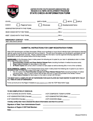 US Youth Soccer State Check-In Form