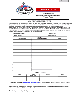 US Youth Soccer Release of Liability