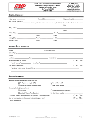 U.S. Blanket Accident Insurance Application