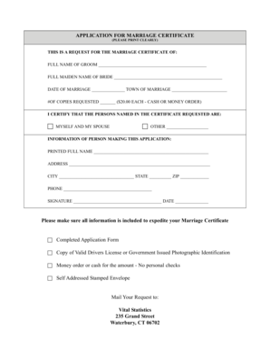 Application for Marriage Certificate