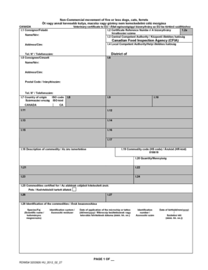 Canada EU Pet Movement Certificate