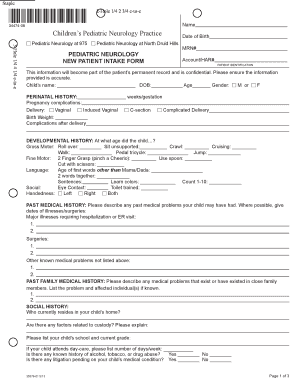 Pediatric Neurology New Patient Intake Form