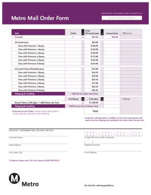 Metro Mail Order Form