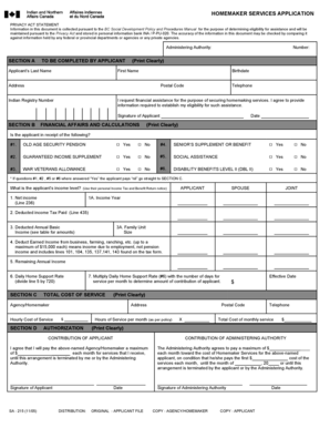 Homemaker Services Application Form
