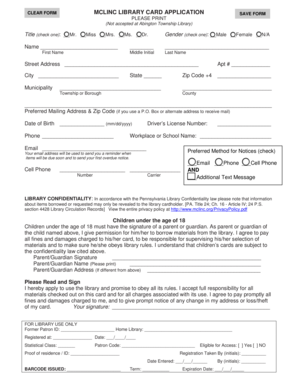 MCLINC Library Card Application