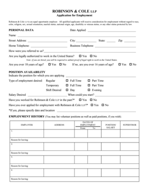 Robinson & Cole LLP Application for Employment