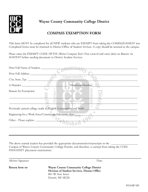 Wayne County Community College District Compass Exemption Form