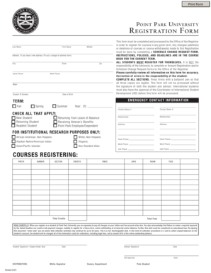 Point Park University Registration Form