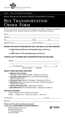 Detroit Symphony Orchestra Bus Transportation Order Form