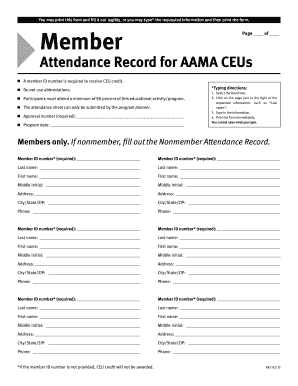 AAMA CEU Attendance Record Form