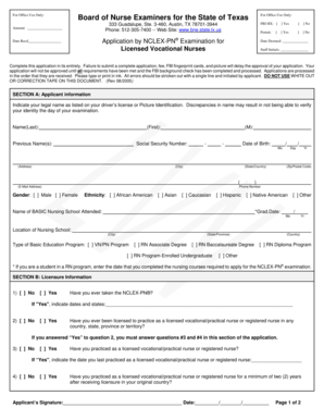 Texas NCLEX-PN Examination Application