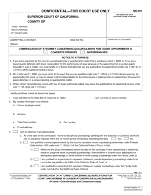 California Attorney Certification for Conservatorship Guardianship Appointments