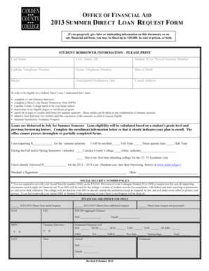 2013 Summer Direct Loan Request Form