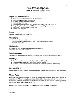 Pre-Press Specifications Form