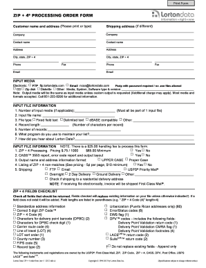 ZIP + 4 Processing Order Form