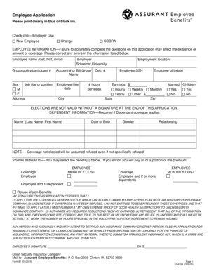 Employee Application for Union Security Insurance