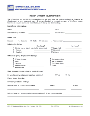 Health Concern Questionnaire
