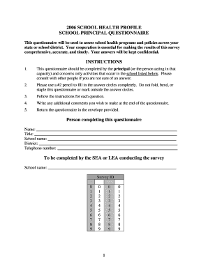 2006 School Health Profile Principal Questionnaire