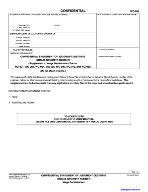 Confidential Statement of Judgment Debtor's Social Security Number