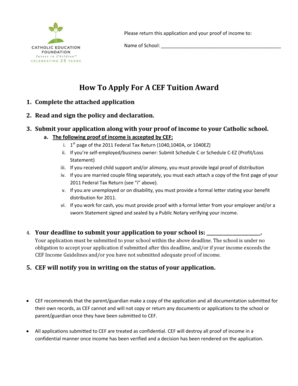Catholic Education Foundation Tuition Award Application