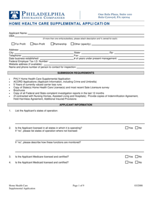 Home Health Care Supplemental Application