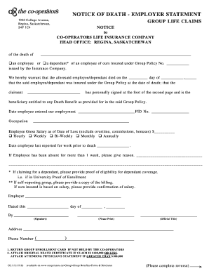 Notice of Death - Employer Statement