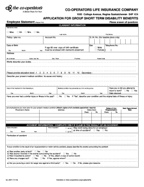 Application for Group Short Term Disability Benefits