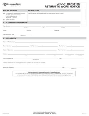 Return to Work Notice Form