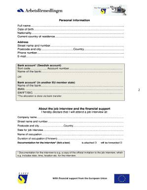 EU Job Interview Travel Expense Application