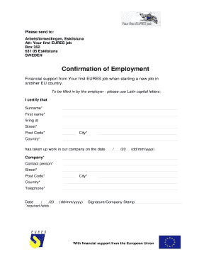 Your First EURES Job Confirmation of Employment