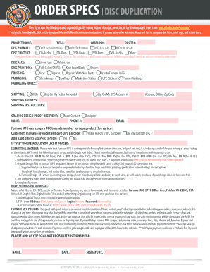 Disc Duplication Order Form