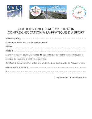 CERTIFICAT MEDICAL TYPE DE NON CONTRE-INDICATION A LA PRATIQUE DU SPORT