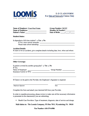 Loomis E-Z Medical Claim Form