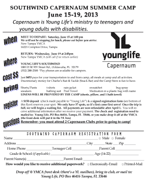 2013 Capernaum Summer Camp Flyer - New Tampa Young Life