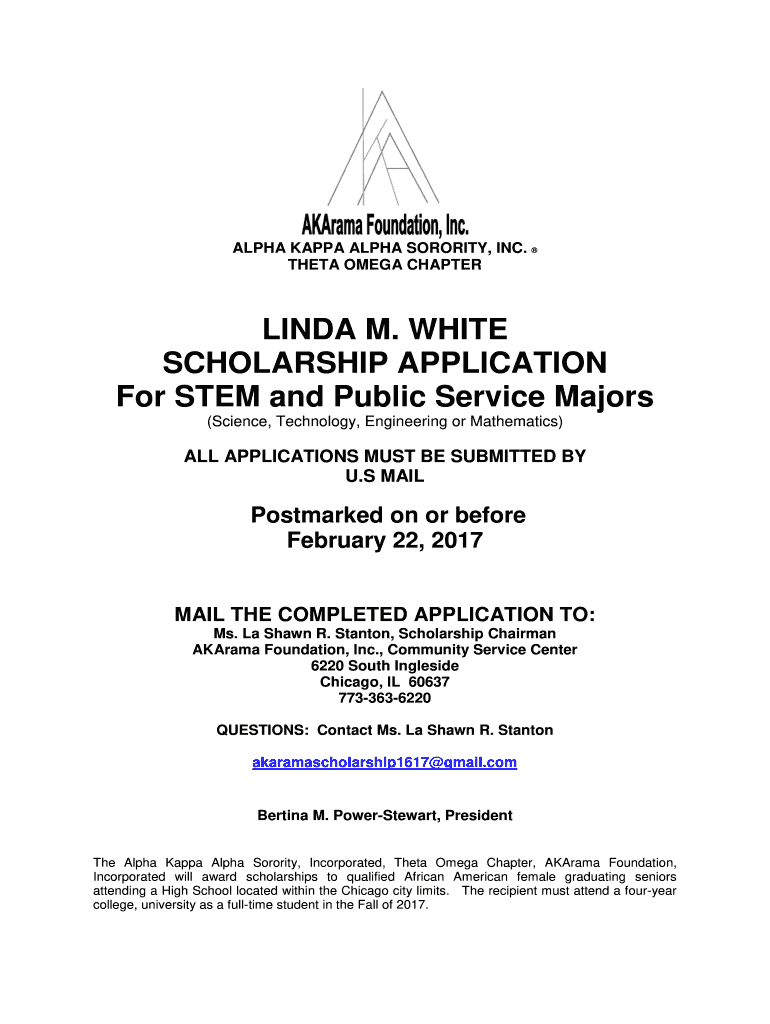 LINDA M. WHITE SCHOLARSHIP APPLICATION For Preview on Page 1