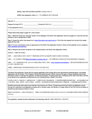 Fillable Online BRAZIL VISA APPLICATION CENTRE/ - VFS Global Fax Email ...