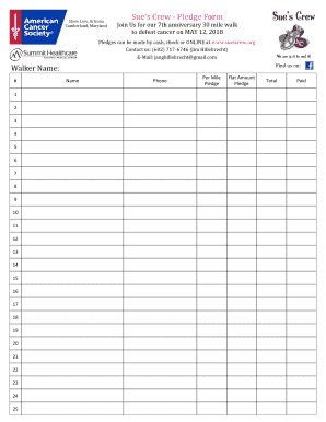 Sue's Crew - Pledge Form Walker Name: