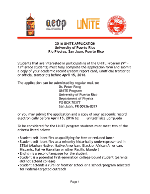2016 UNITE APPLICATION University of Puerto - Fisica - UPR-RP