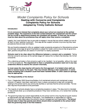 Model Complaints Policy for Schools - Trinity Catholic School ...