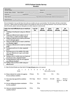 FOTO Patient Intake Survey Shoulder - ptcos.com