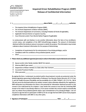 Vermont Impaired Driver Rehabilitation Program Consent
