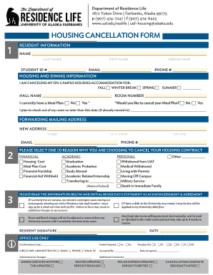 Housing Cancellation Form - UAF