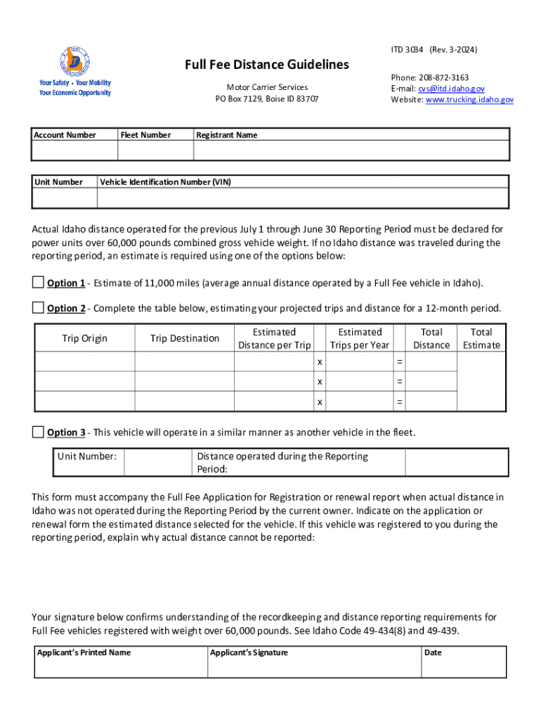 FULL FEE MILEAGE GUIDELINES Preview on Page 1