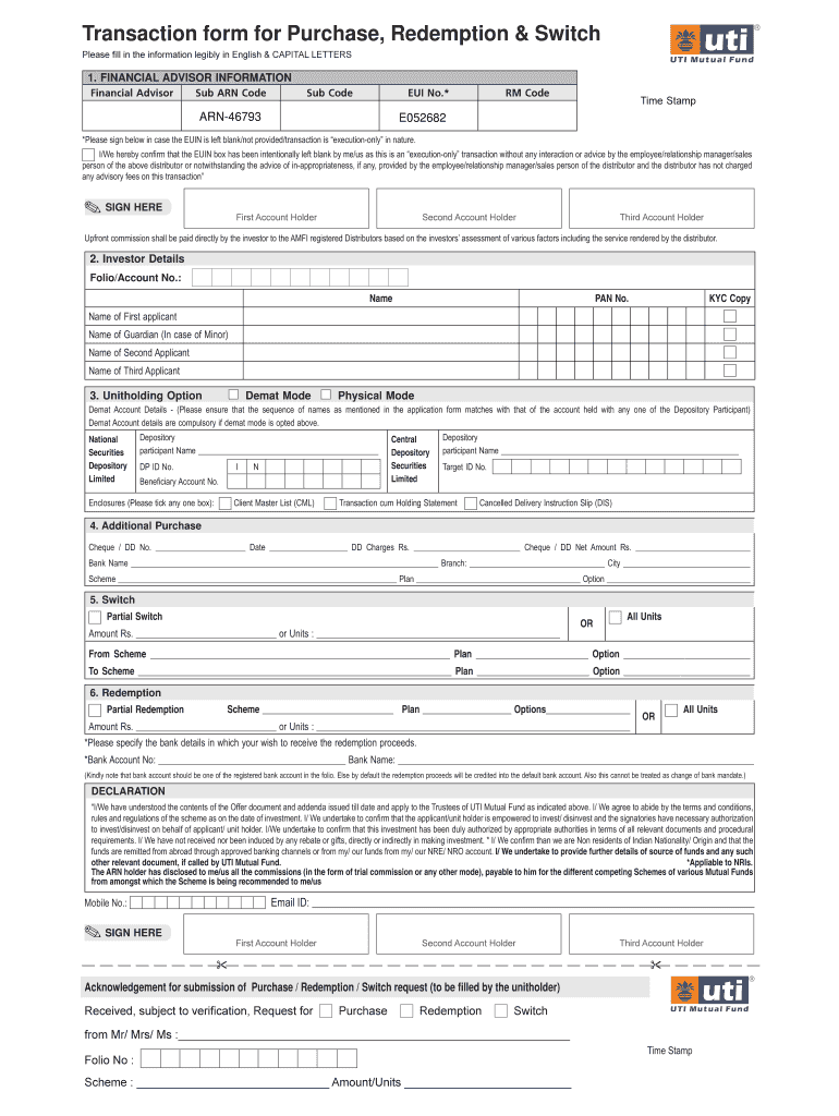 Fillable Online UTI TRANSACTION SLIP pdf Fax Email Print PdfFiller