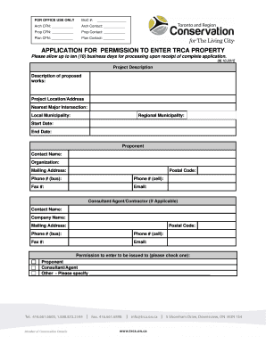 Application for Permission to Enter TRCA Property
